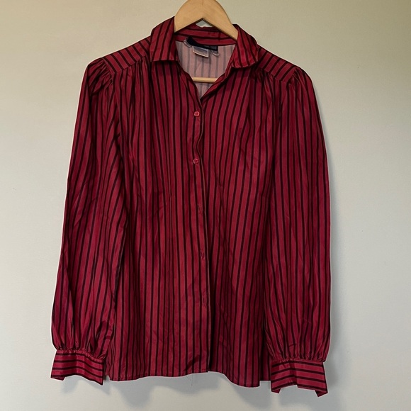 Vintage Impromptu Red and Black Striped Button-Up Shirt - Picture 1 of 6